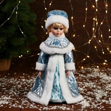 Snow Maiden "In a fur coat with a wad pattern" 34 cm, blue