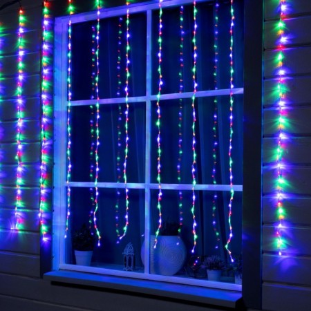 Girland "Waterfall" 2 × 1.5 m, IP44, transparent thread, 400 LED, glow of multi, 8 combinations of modes, 220 V