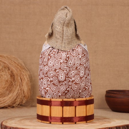Brown Domovka "Afanasy with Lukoshka", on a barrel, 28x15x12 cm-2