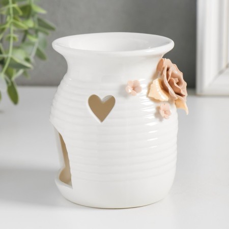 Aroma lamp ceramics "Rose and forget -me -nots with a heart" mix 7.5x7.5x9.5 cm-2