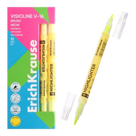 Textbook marker 0.5-3.5 mm Erichkrause Visiooline V-16 Brush Neon, bilateral, yellow neon, water-based ink