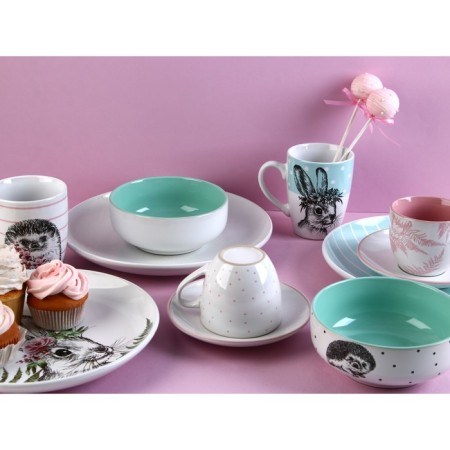A set of dishes for 4 persons "Easter. Forest characters ”, 16 objects: 4 plates 23 cm, 4 bowls 14.5 cm, 4 circles 250 ml, 4 saucers 15 cm.-19