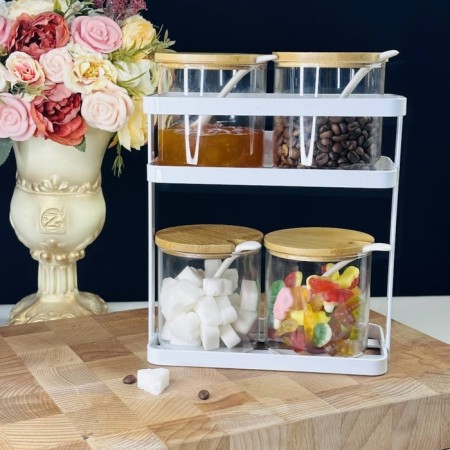 Lenardi spices set, with spoons, on a stand, 4 items