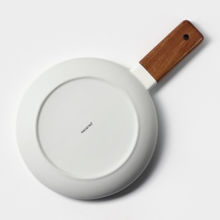 Porcelain dish for serving with a wooden handle Magistro, D = 20 cm, green color-6
