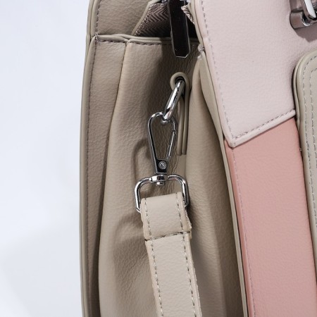 Bag Tout with zipper, external pocket, long belt, beige color-4