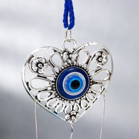 Wind Music Metal "Heart" from the evil eye with a brush 2 bells 22x6.5 cm-1