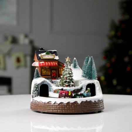 LED figure "Train and Christmas tree" 20 × 20 × 16 cm, polystone, AAX3 batteries (not in the kit), USB, glow warm white-1