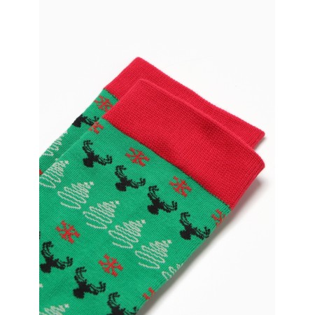 Male socks "Deer, Christmas trees and snowflakes", green color, rr 39-44-1