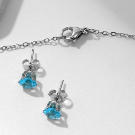 Set 2 objects: earrings, pendant pendant, blue color in silver-1