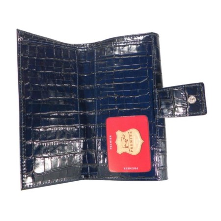 Female purse on the button, department for bills, for credit cards, for coins, blue color-1