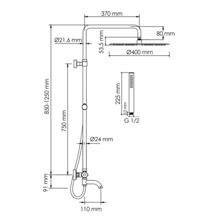 The shower system Wasserkraft A188.17.137.087.ch Thermo, tropical shower, thermostat, chrome-2
