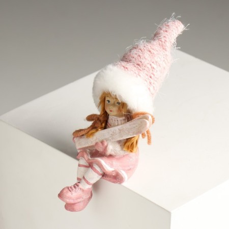 Souvenir Polystone "Baby/Baby in a pink suit, with skis" sits mix 5x6x14 cm-2