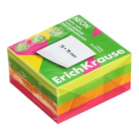 Block with a sticky edge paper 75x75 mm, Erichkrause "Neon", 400 sheets, 4 colors-1