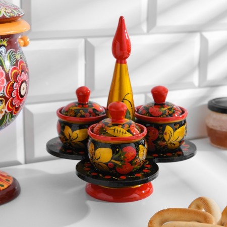 Set for spices "Treika", capacities of 30ml, Khokhloma