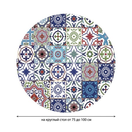 Tables on the table "Flower vibrations", round, oxford, elastic band, size 120x120 cm, diameter 75-100 cm-1