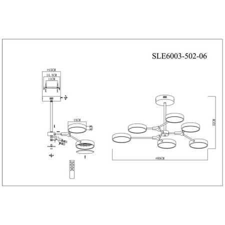 Ceiling EVOLUCE lamp. Sle6003-502-06. Monta. 6x10 watts, LED, 3000K-6000K, 6600 LM, 89x89x32 cm, white color-7