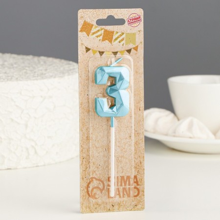 Candle in the cake on the skewer "Almaz", the number "3", blue, 4.8x2.6 cm-4