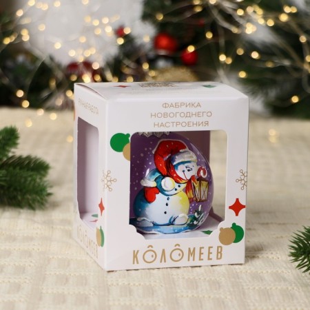Ball "Snowman with a flashlight", 80 mm., In a gift package-1