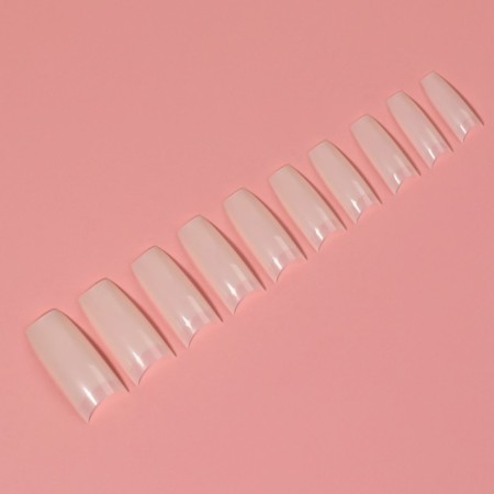 Tips for nail extension, 100 pcs, ballerina shape, short contact zone, container, beige color-2