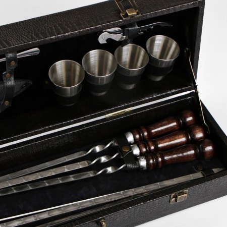 Set with skewers Gift "Falcon" in the case from eco-leather No. 26-2