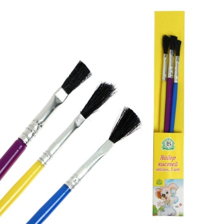 A set of brushes nylon, 3 pieces, flat, with plastic, colored handles-4