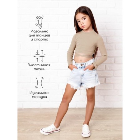 TOP for a girl with long sleeves on Generation ties, height 152 cm, beige color-2