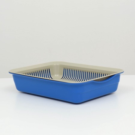 A tray with a grid No. 3, 34 x 25.5 x 7 cm, beige/blue-1