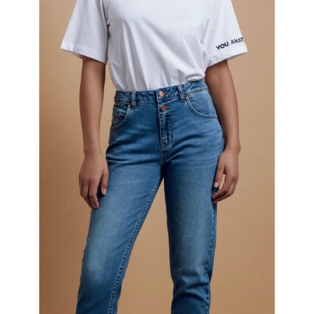 Women's jeans with a high landing CONTE ELEGANT SLIM, size L, color Washed Blue