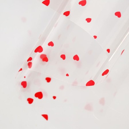 Film for decor and floristry, transparent, burgundy, "hearts", sheet 1pcs, 60 x 60 cm-2