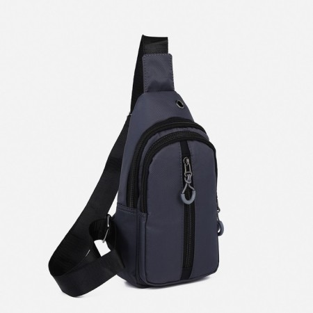Male sling bag from textiles, headphone opening, gray color-1