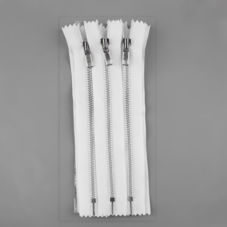 Metal zipper, No. 5, non -proceeding, automatic lock, 18 cm, white/nickel color, price for 1 piece-2