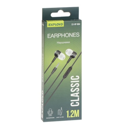 Headphones Exployd Ex-HP-864, vacuum, microphone, 108 dB, 32 Ohms, 3.5 mm, 1.2m, black-2