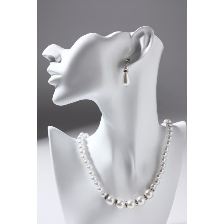 Set 2 objects: earrings, Antoinette necklace and a number of beads, white color in silver, 40 cm-6