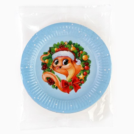 New Year's Papa plate "Happy New Year", a snake with a wreath, 18 cm, disposable-3