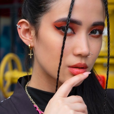 Ring earrings “crosses” mini, d = 1.3 cm, color gold-3