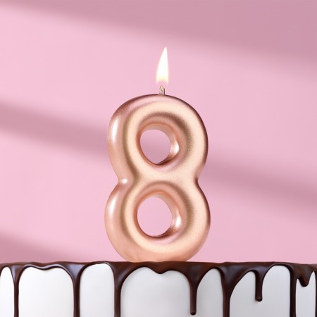 Candle in the Cake "European", number "8", 6 cm, pink gold