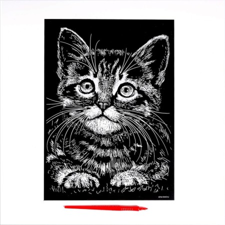 Engraving "kitten" with a metallic effect "silver" A4-2