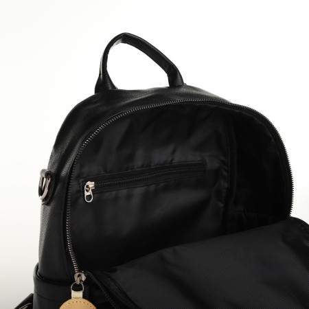 City backpack on lightning, from artificial leather, black color-4