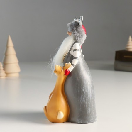 Suvenir Polystone "Santa Claus in a hat with horns and assistant deer" 8.5x8x17 cm-3