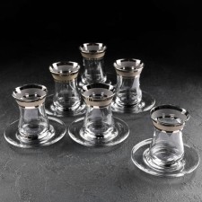 Tea Ring Service, 12 items: tea glass 160 ml 6 pcs, saucer 6 pcs, with engraving and spraying, the color of the spraying of gold