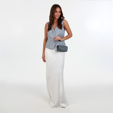 Female bag, valve department, long chain, silver color-4