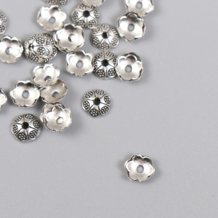 Decor hat for beads diam 5-6 mm Metal "flower of petals" silver 0.6x0.6 cm-1