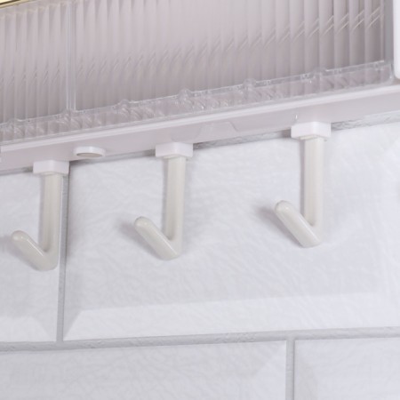 Organizer for storage, hinged, 1 section, with an adhesive base and hooks, 38.7 × 8.5 × 6.5 cm, translucent/white color-4