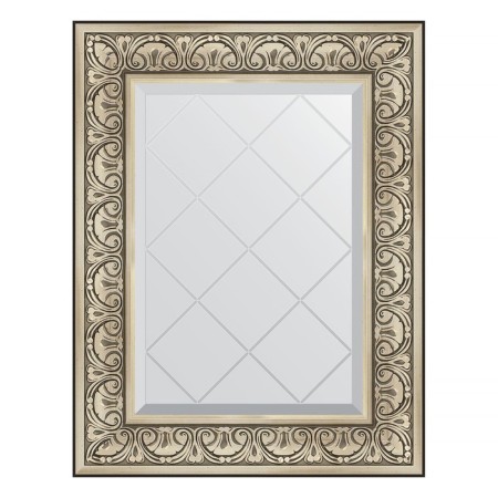 Mirror with engraving in the baguette frame, Baroque silver 106 mm, 60x77 cm