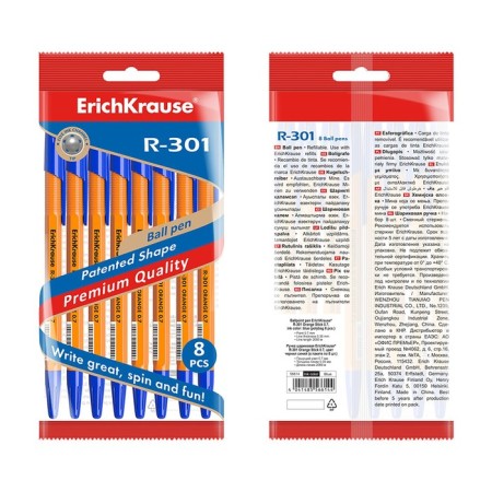 A set of ballpoints Erichkrause R-301 Orange Stick, 8 pieces, node 0.7 mm, blue ink blue-2