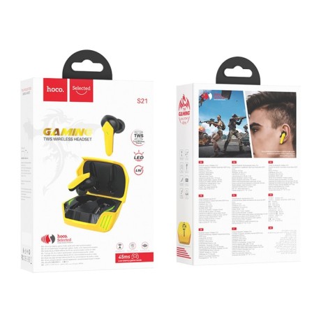 Hoco S21 TWS headphones, wireless, vacuum, BT5.0, 40/320 mAh, microphone, black and yellow-4