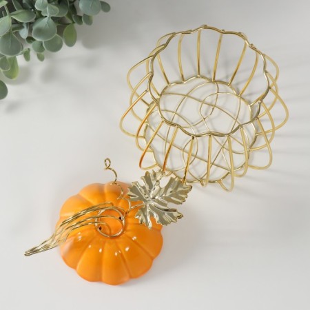 Vazon Metal souvenir, ceramic "pumpkin with a leaf" orange with gold 14.3x14.3x21 cm-5
