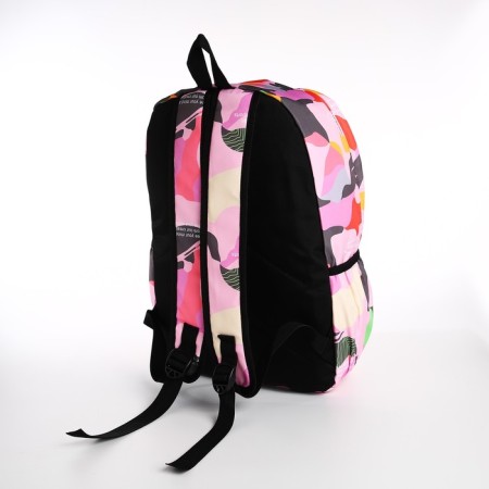 Youth backpack from textiles, 3 pockets, pink color-3