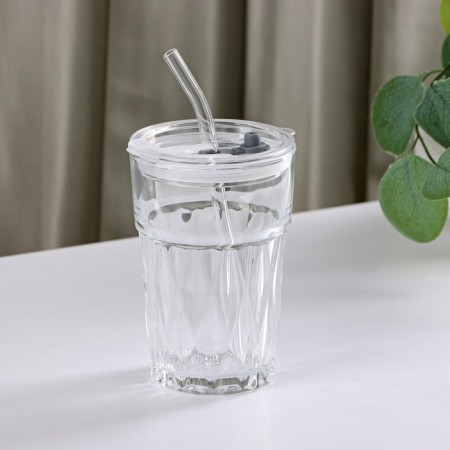 Glass glass with a lid and a Krono pipe, 400 ml-8