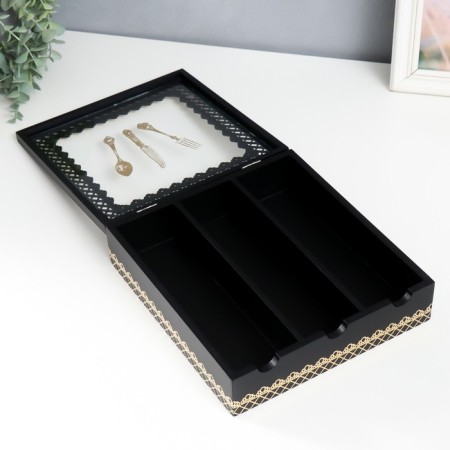 Casket tree with divisions "Dining objects" black with gold 26x24x6.8 cm-1